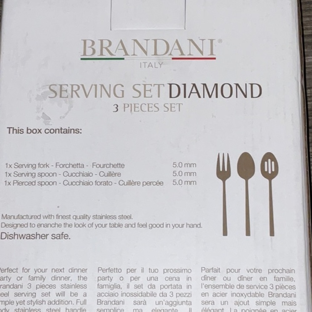 BRANDANI ITALY DIAMOND HOTEL COLLECTION 3 pc STAINLESS STEEL SERVING SET NEW - Picture 4 of 4